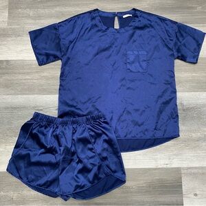 379 Ekouaer Satin Blue Loungewear Set
